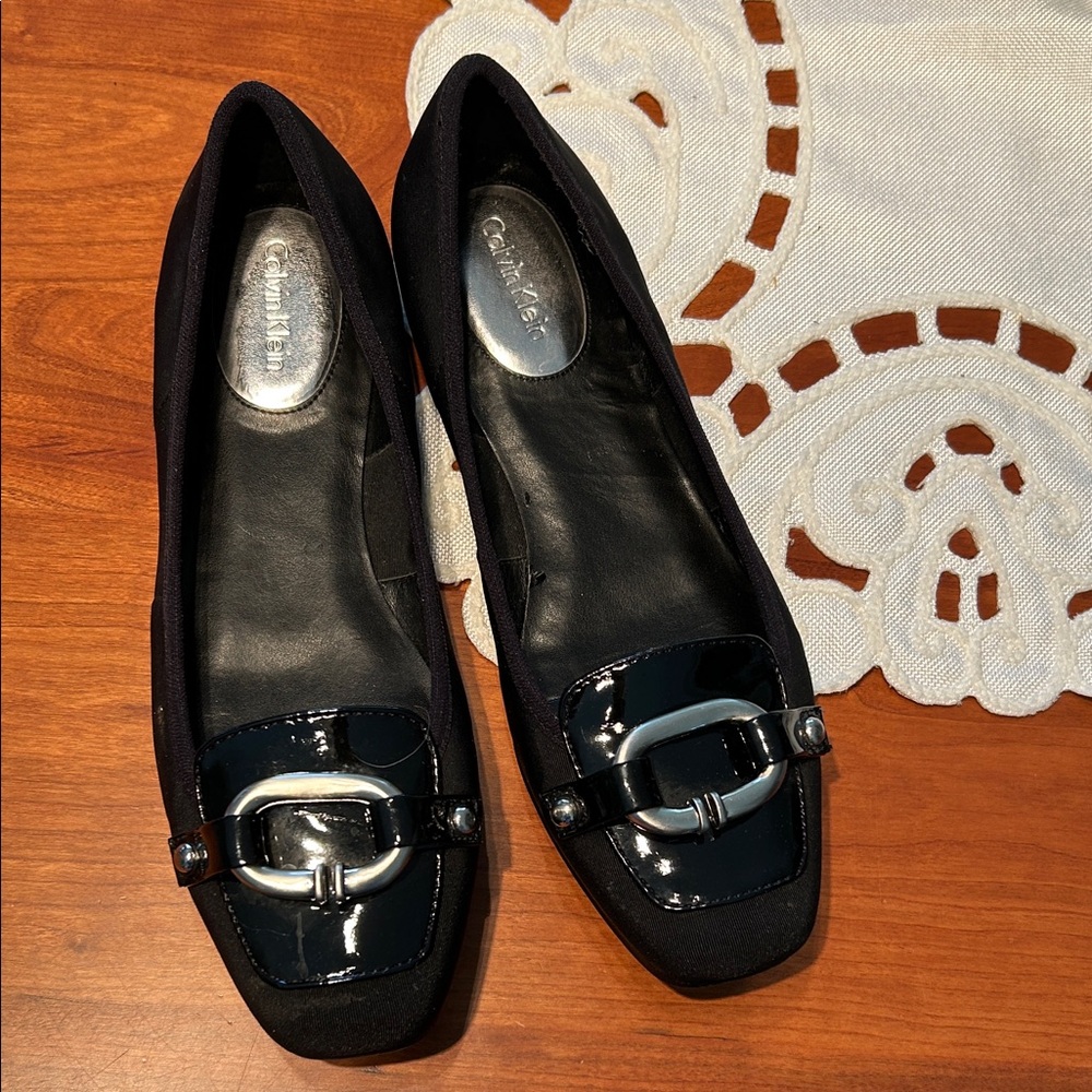 Calvin Klein Black Glossy Flats with Buckle